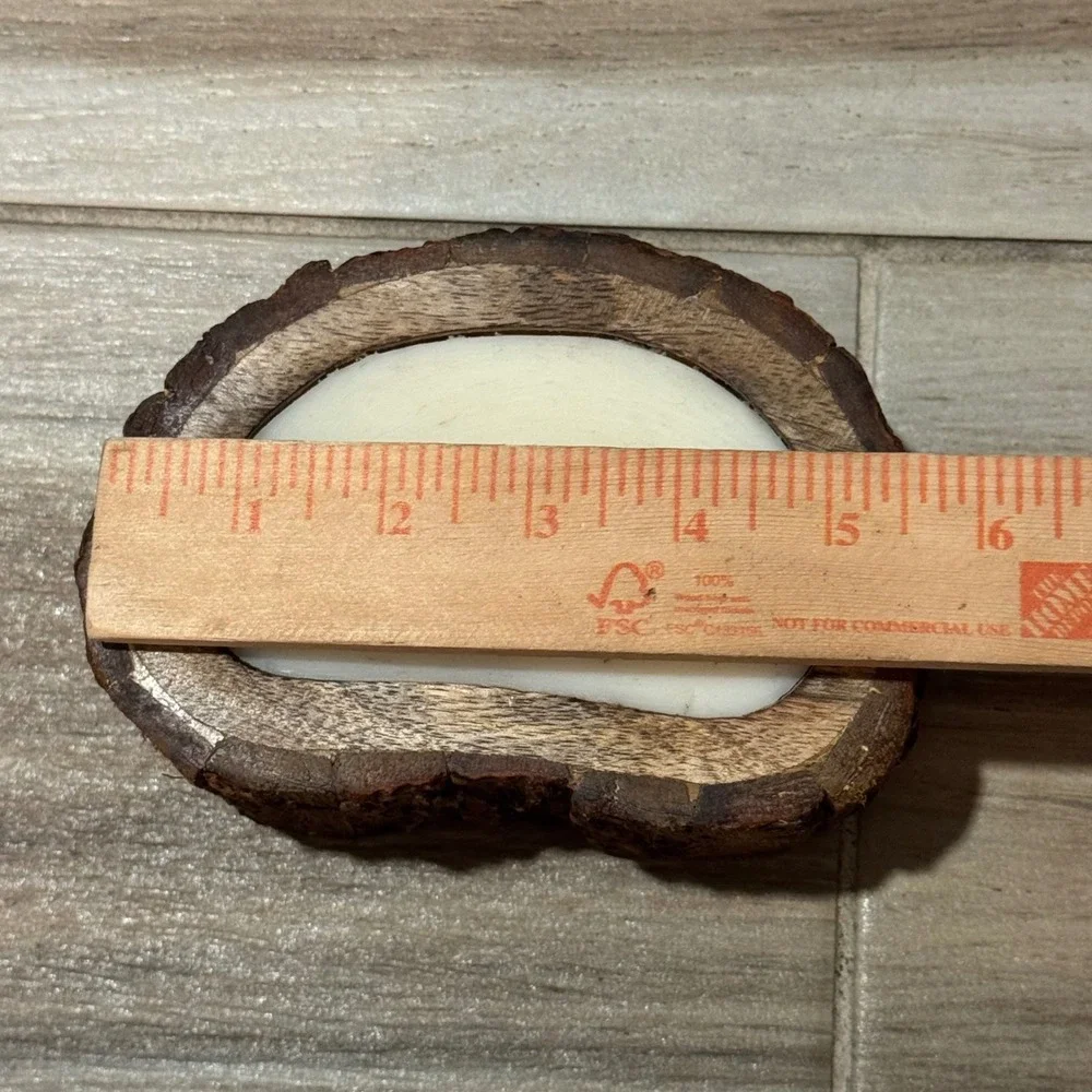 Himalayan Handmade Candles Wild Green Fig Soy Wax Tree Bark Log Wood Bowl 5in